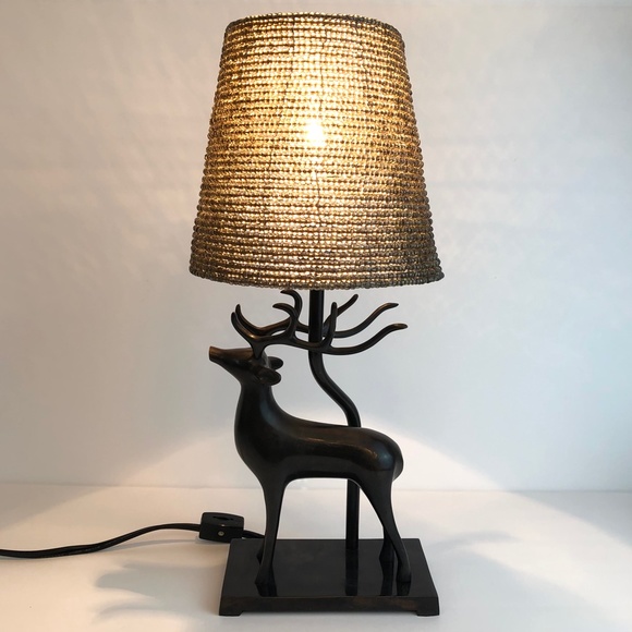Pottery Barn Other - Vintage Pottery Barn Bronze Deer Table 15" Lamp with Beaded Lamp Shade.
